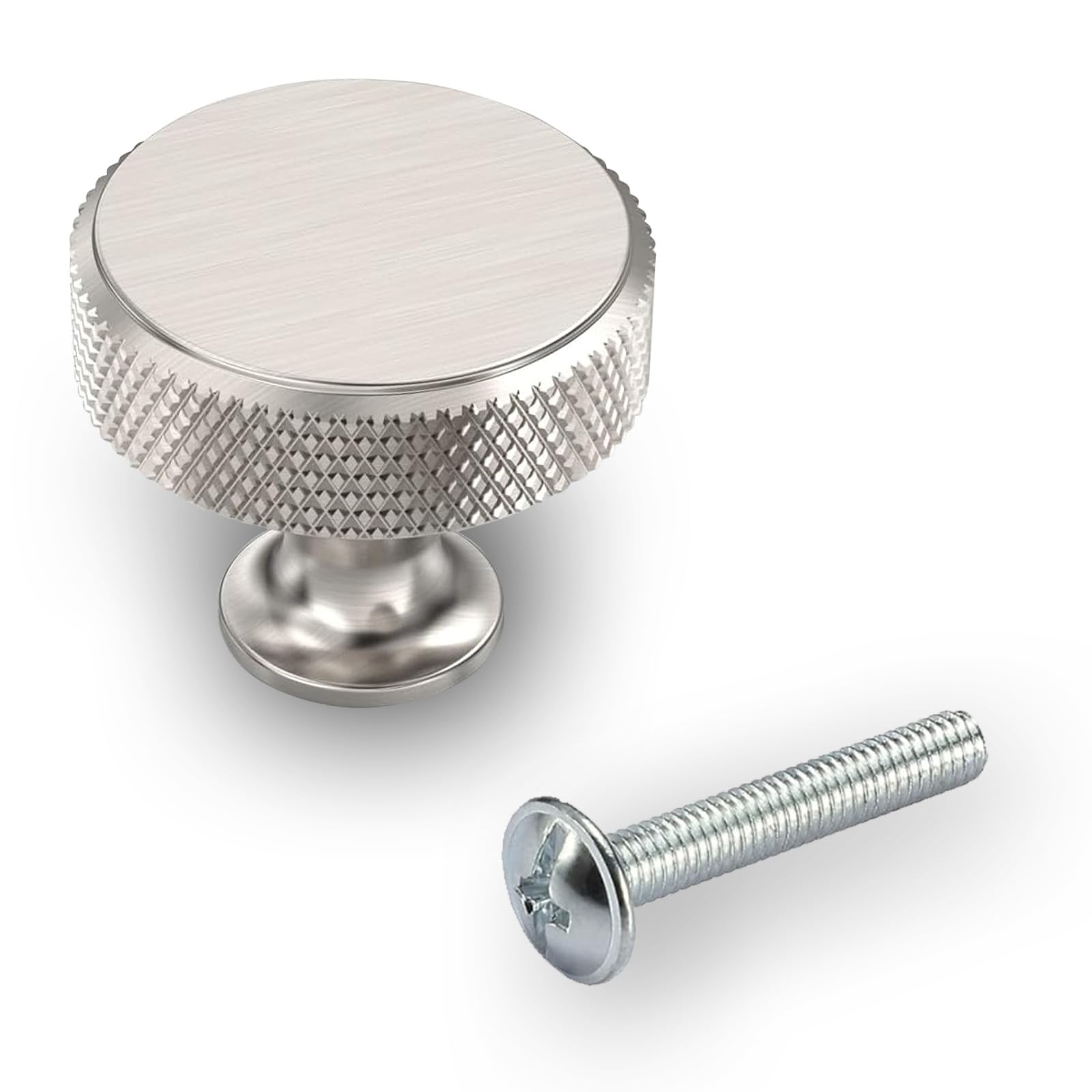 Plliocse 10Pcs Knurled Cabinet Knobs Nickel, Drawer Knobs for Cupboard Wardrobe, Solid Pulls Modern Minimalist Style (Nickel Knurled)
