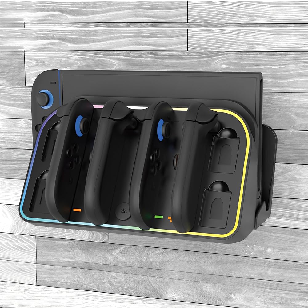 Schalten Sie 2 Wandmontageladestation mit RGB-Beleuchtung und 4 Controller-Slots for Joy-Con
