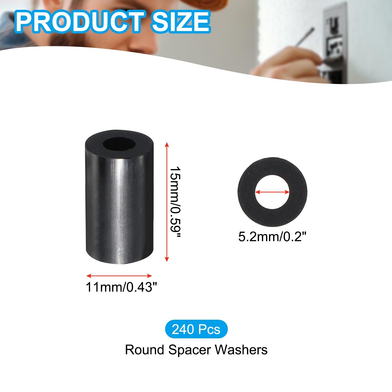 PATIKIL M5 Black ABS ID 5.2mm,OD 11mm,Length 15mm, Nylon Round Spacer Washers - Image 2