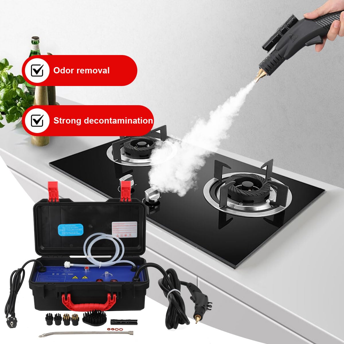 Pulitore a Vapore ad Alta Temperatura 100 – 120 °C, Pulitore a Vapore Elettrici a Mano, Domestico ad Alta Pressione Vapore per Auto, Pavimenti e Divano, Moquette, Pulizia 3000 W
