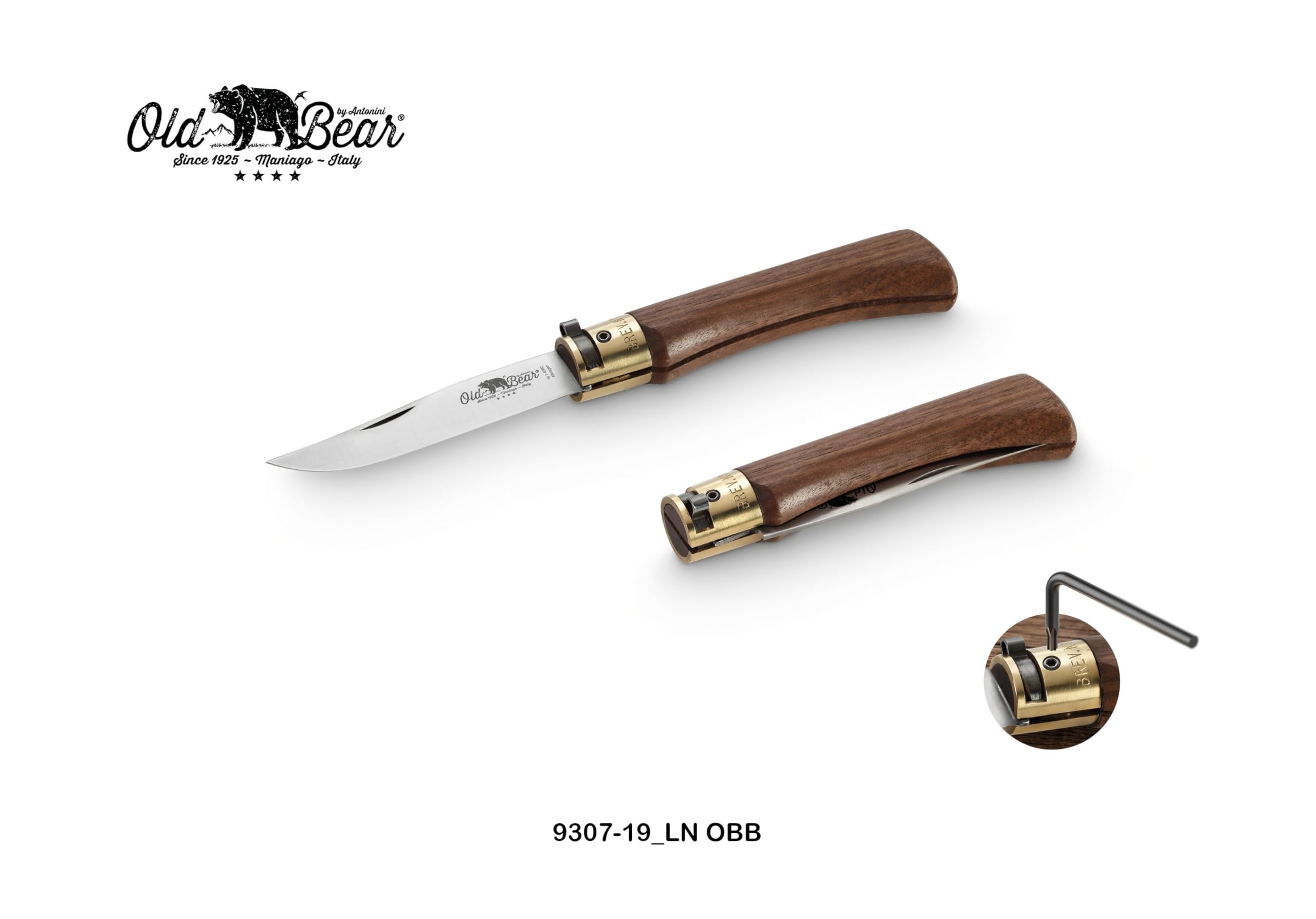 Old Bear Cofanetto regalo linea classica: Coltello legno noce misura M + fodero (art. GIFT-BOX_LNP_MF OBB)