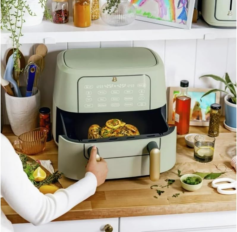 Miniatura 8 de Freidora de aire TriZone 9QT  Pantalla activada por tacto de Drew Barrymore, perfecta para familias numerosas y cocina saludable (verde salvia)