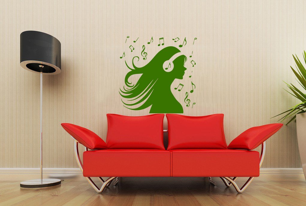 Woman Silhouette Girl in Headphones Hair Art Musical Decor
