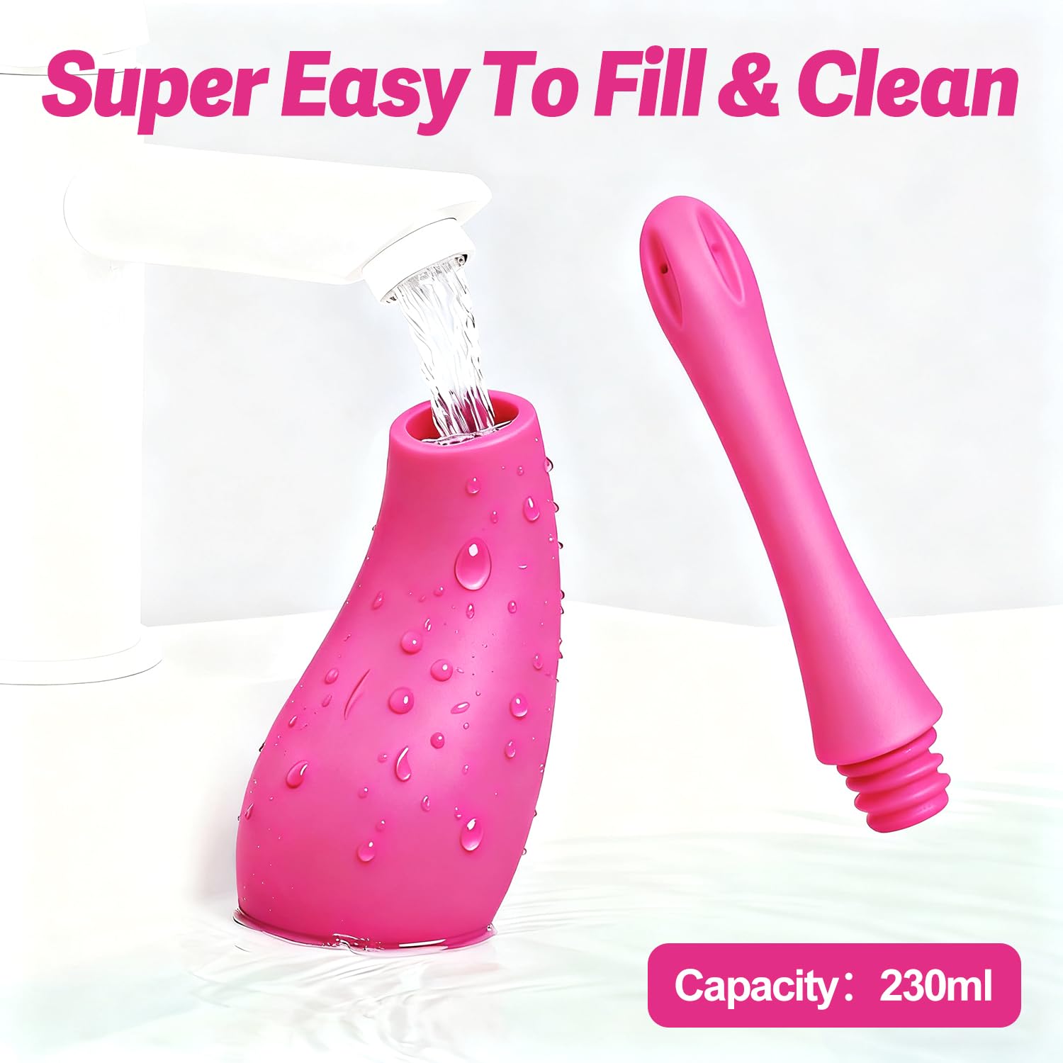 Anal Douche for Women Men, Comfortable Silicone Enema Bulb Reusable Leak-Proof Feminine Care Douche for Colon Cleansing Travel and Home Use (230ml Rose Red)