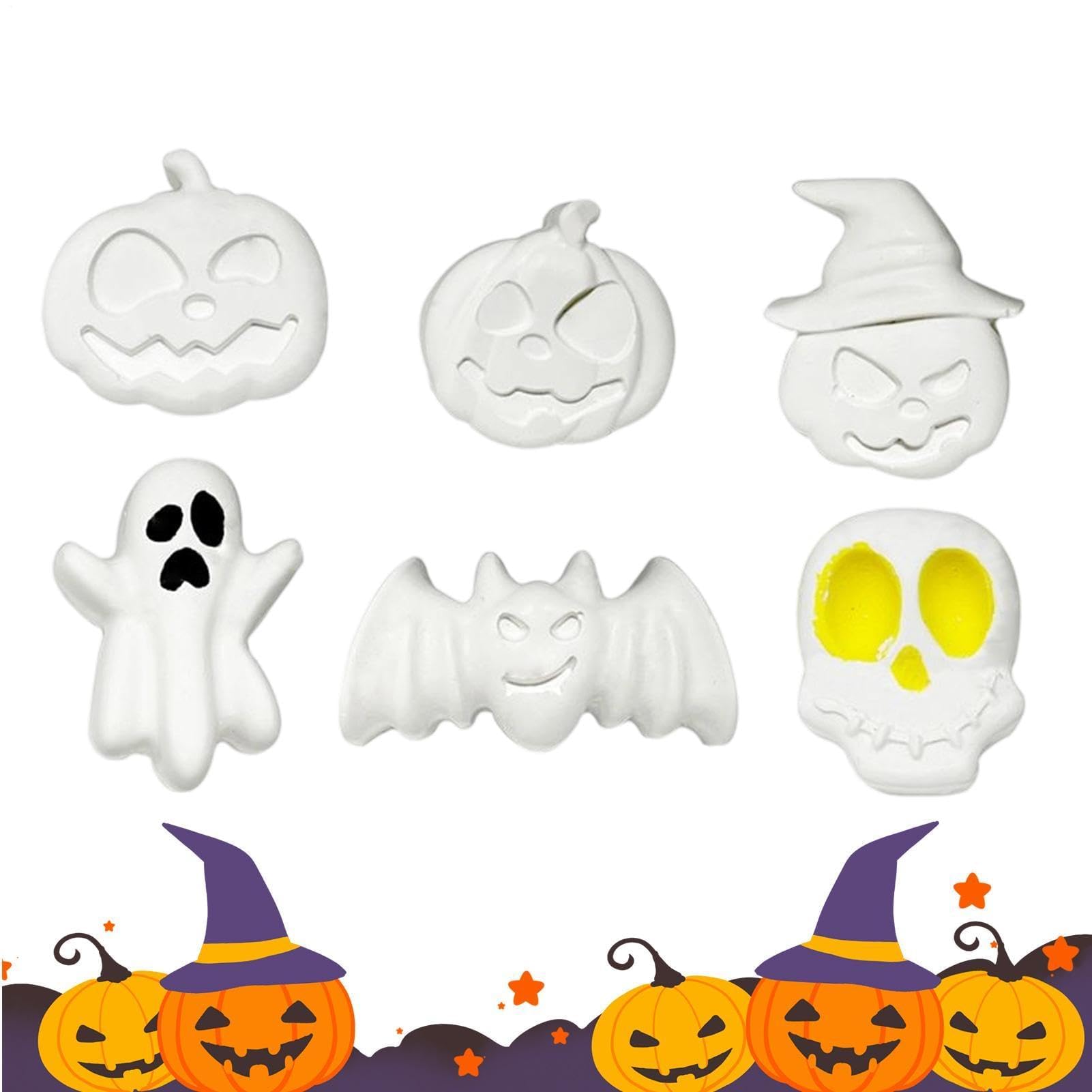 Figuras de yeso en blanco para pintura de Halloween - Calabaza sin pintar, fantasma, adornos artesanales para niños y adultos, ideal para salas de clase, actividades de hogar y fiestas