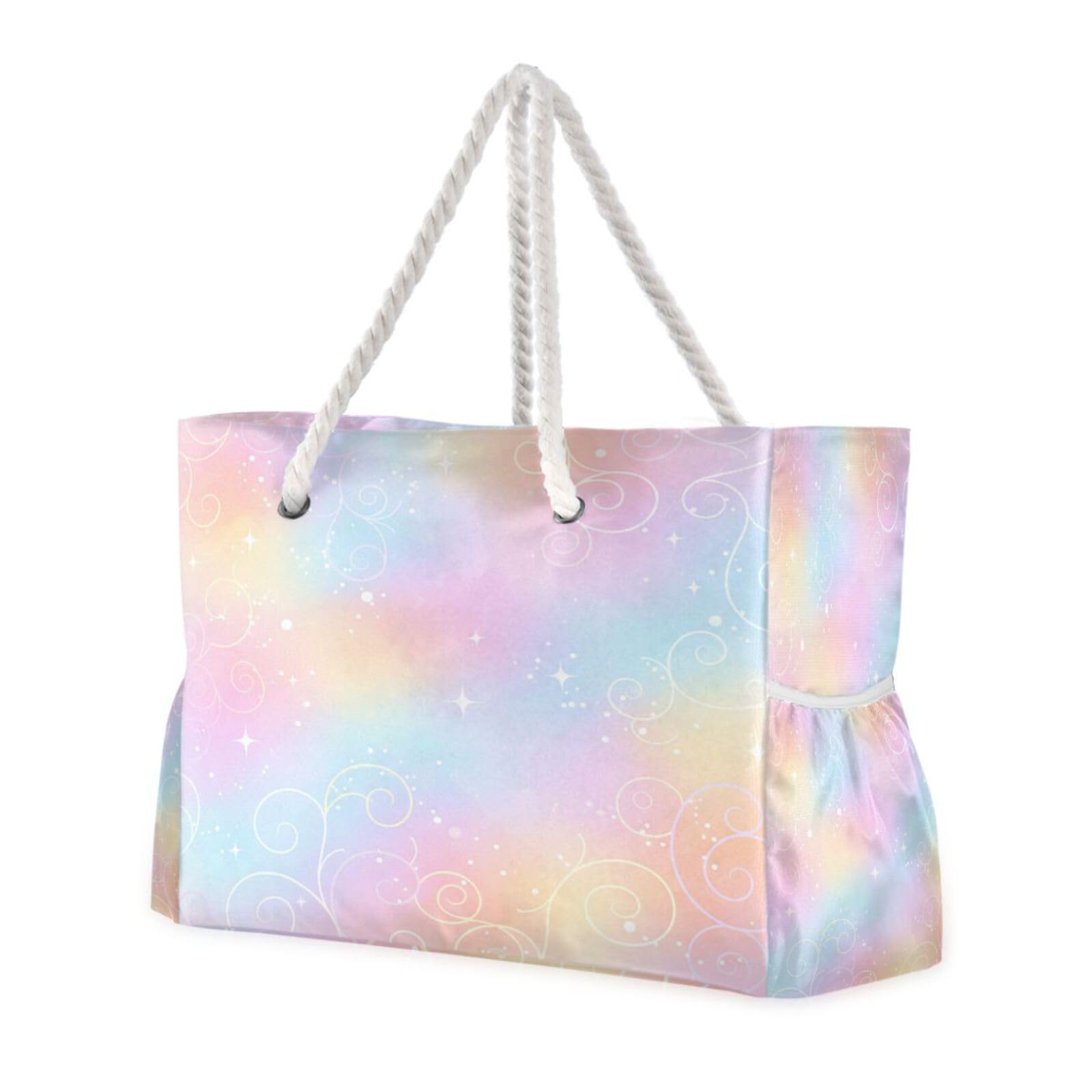 Bolsa de playa grande con cremallera y bolsillos, teñido anudado colorido arcoíris para gimnasio, viajes, deportes