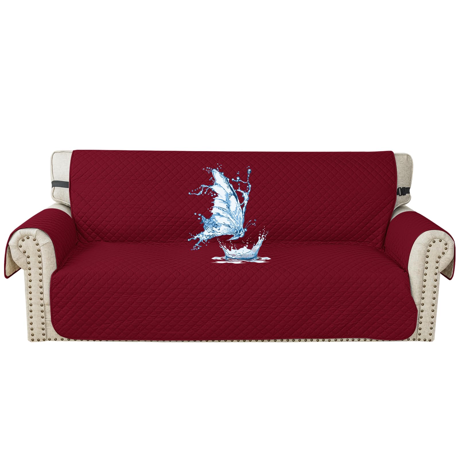 Funda Sofa Impermeable 3 Plazas, Cubre Sofas Antiarañazos Gatos, Couch Cover Antideslizante Antimanchas, Universal, con Reposabrazos, Lavable, Borgoña Global Recycled Standard Global Recycled Standard Global Recycled Standard