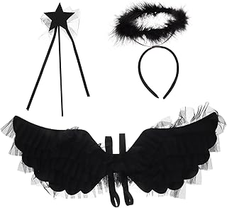MERRYHAPY 1 Set Angel Wings Set Kid Suit Halloween Costumes for Adults Kids Decor Kids Angel Wings Princess Costume Wand Dark Angels Costume Mesh Black Girl Angel Wings Prop Angel Wings Kit