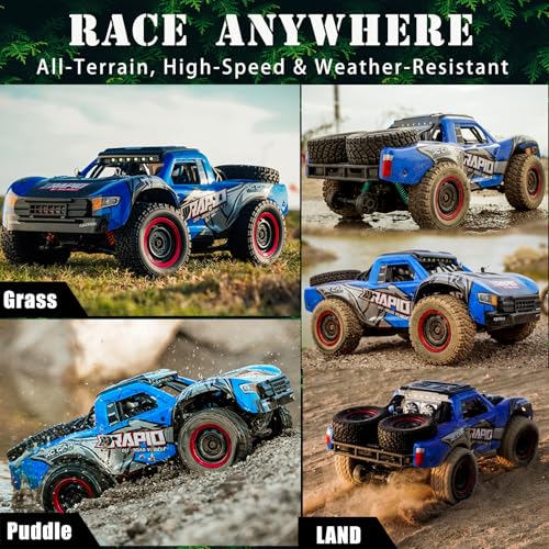 Image of RC Cars 1:14 RC Truck 30 MPH 4WD Remote Control Car All Terrain Trophy Car for Adults Boys Teens Fast Off-Road RC Buggy Big Short Course Monster Truck with 2 Batteries 50 Mins Play (RTR)