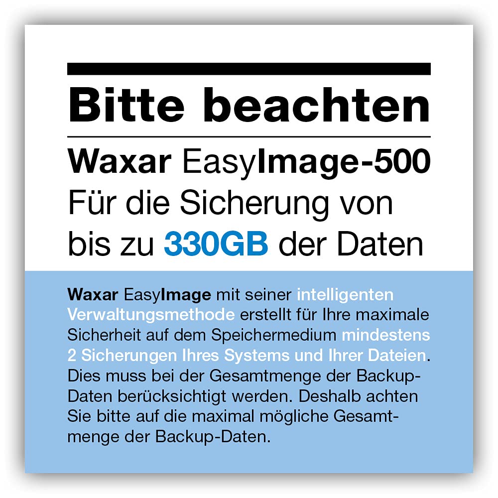 Waxar EasyImage-500 Bundle, High-End Backup Software inklusive Speicher 512GB, läuft sofort ohne Installation, kompatibel mit Windows | Mac | Linux, PC-Edition, 1 Gerät, 1 Year Subscription, DE