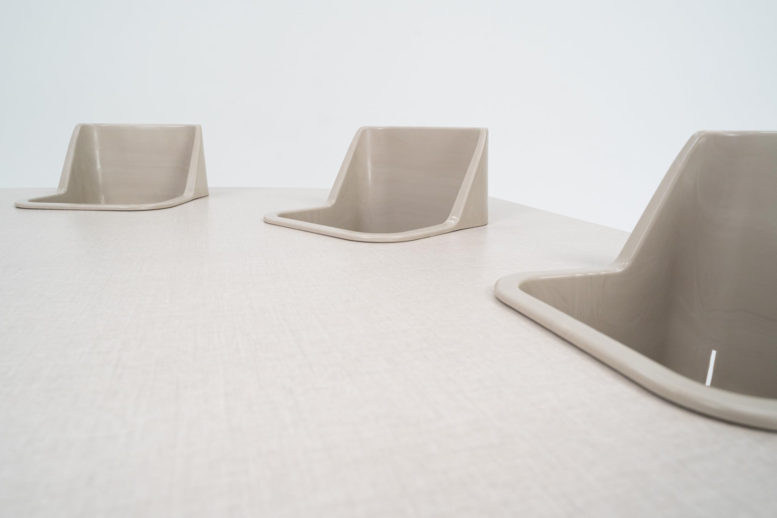 Toddler Tables 6-Seat Feeding Table, Natural Linen Top, Sand Seats