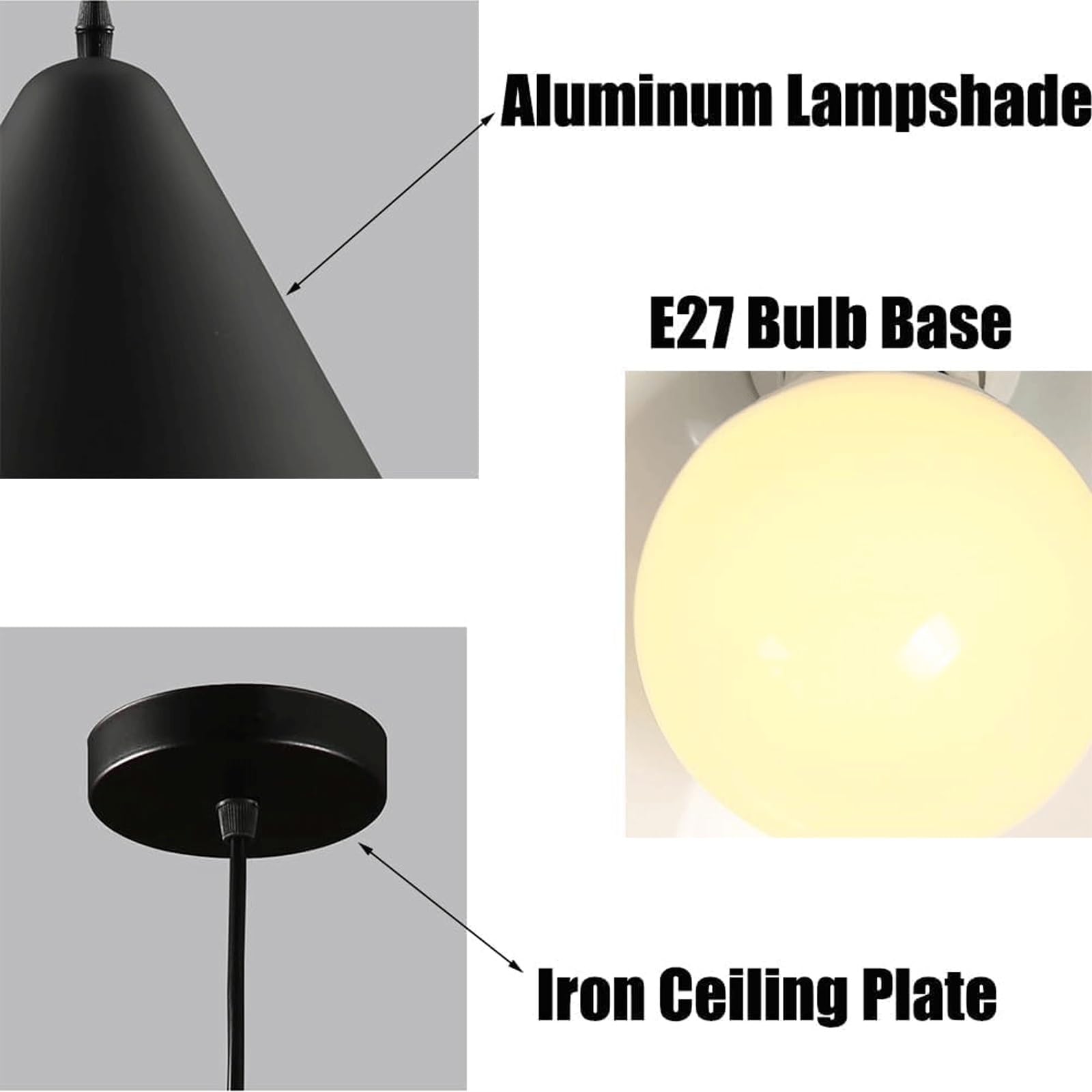 Nowoczesna wisząca oprawa oświetleniowa 1-punktowa metalowa stożkowa lampa wisząca styl skandynawski aluminium pojedyncza lampa wisząca na wyspę kuchenną (biały, S)
