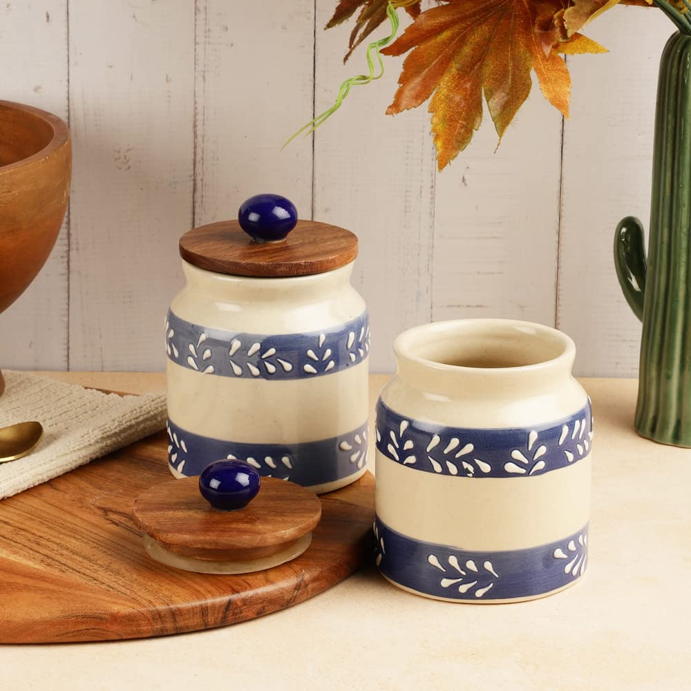 See full amazon price history chart for VarEesha Blue White Embossed Hand-Made Ceramic Jars/ Barnis With Wooden Lids, Set of 2 VarEesha Blue White Embossed Hand-Made Ceramic Jars/ Barnis With Wooden Lids, Set of 2 (B07NW2M2FV) Amazon Price History, Amazon Price Tracker