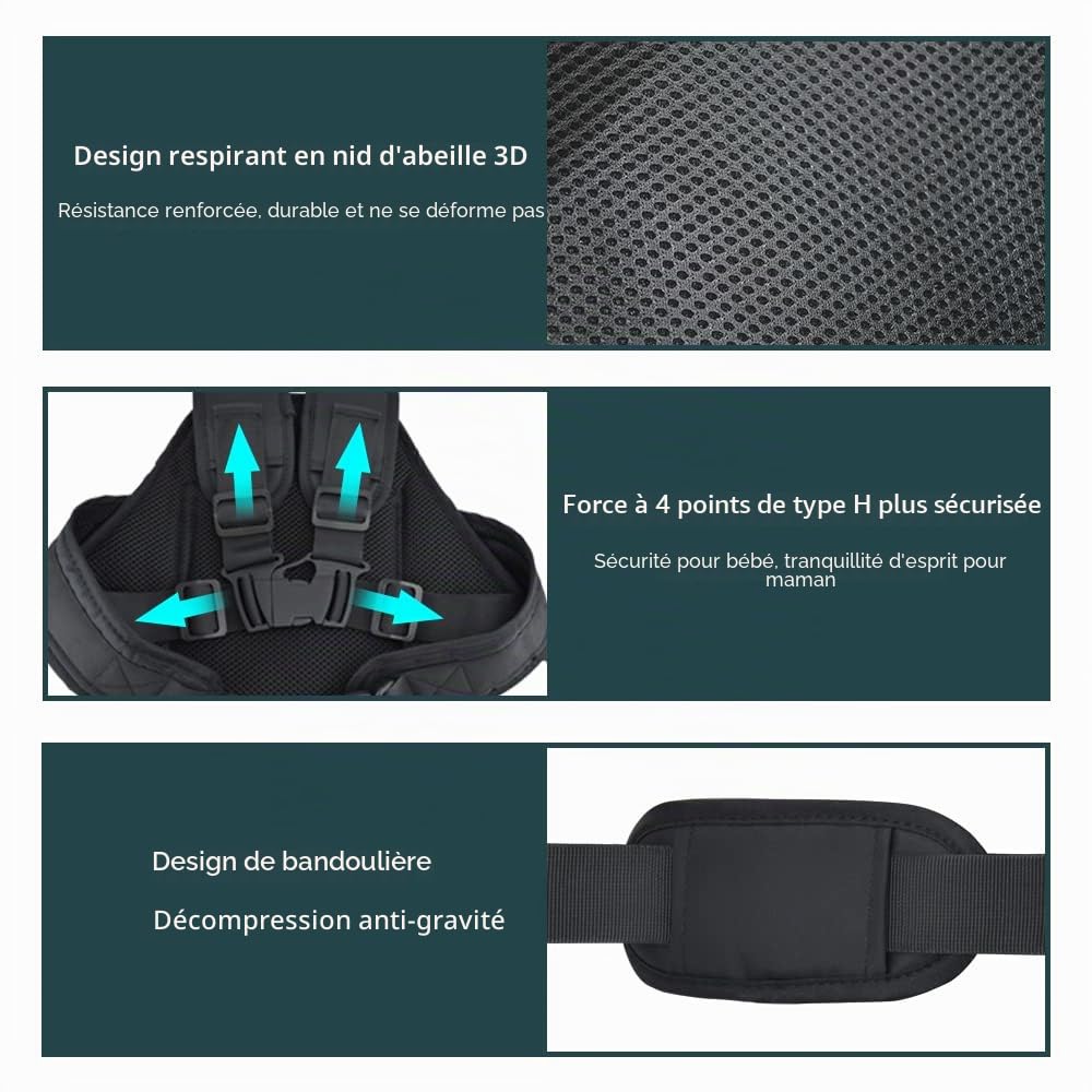 Jolik Harnais Securite Enfant Moto Réglable Ceinture Moto Enfant Poche Matériau Respirant Réfléchissant Noir