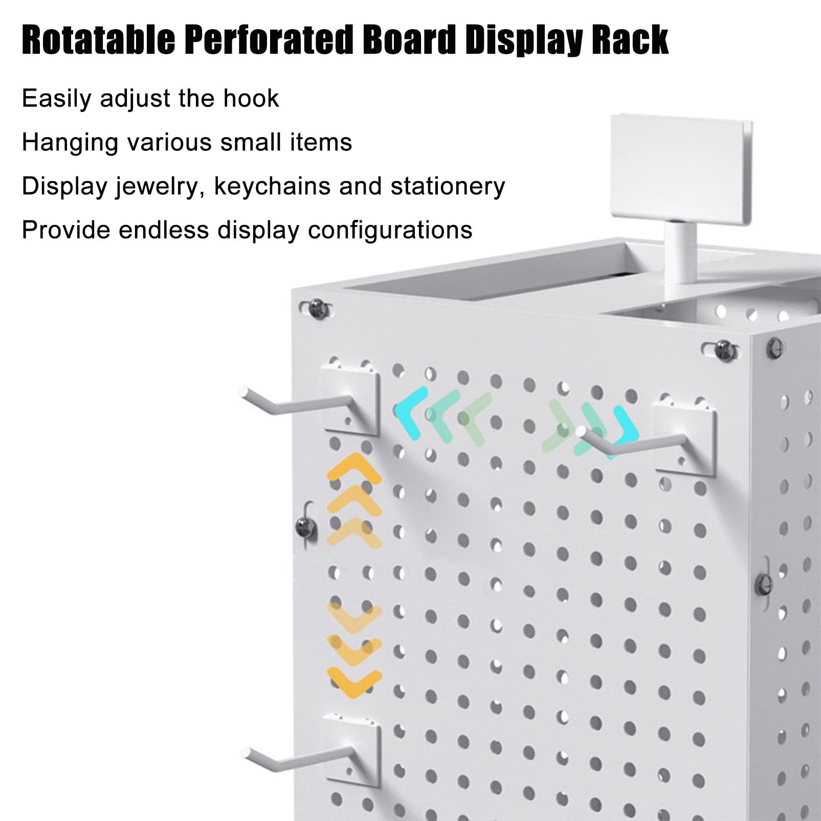 Drehbarer Präsentationsständer mit 40 Haken, 360° drehbares Bastelregal, Metall-Stecktafel, Schlüsselanhänger, Schmuck-Organizer für Einzelhandel und Ausstellungsraum