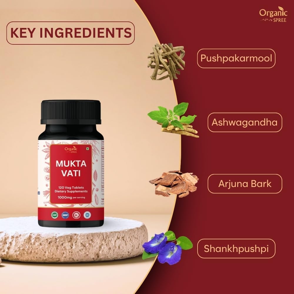 ORGANIC SPREE Arjuna & Mukta Vati Supplement – 120 Tablets Each – USDA Organic Terminalia Arjuna & Ayurvedic Blend