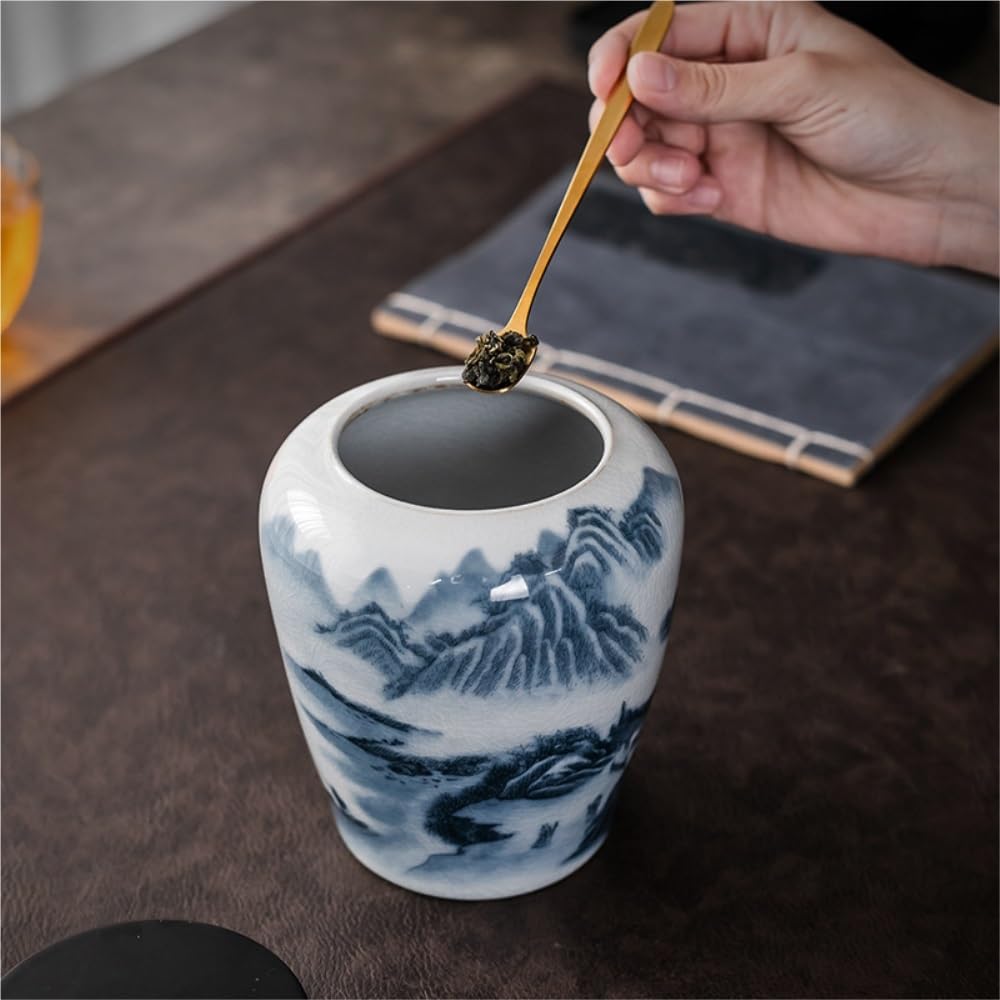 Organizador de Bolsitas de Té Recipiente for almacenar té suelto, tarro de cerámica sellado, tarro vacío con cuchara de té, juego de caja de regalo de tarro doble de té retro Organizador de Té Contene