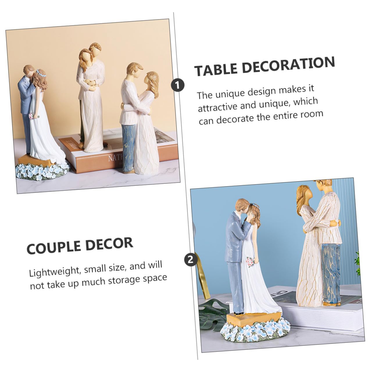 Ornements de Mariage pour Couples Décorations Sculpturales Figurines de Table Originales