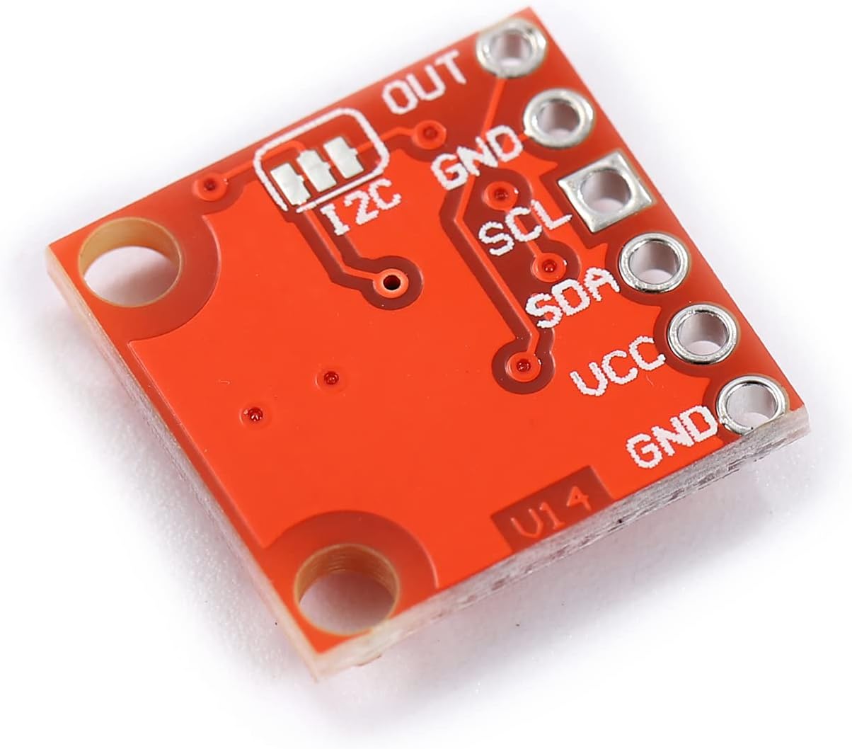 Back view of the Teyleten Robot MCP4725 DAC module, showing I2C pads and power pins.