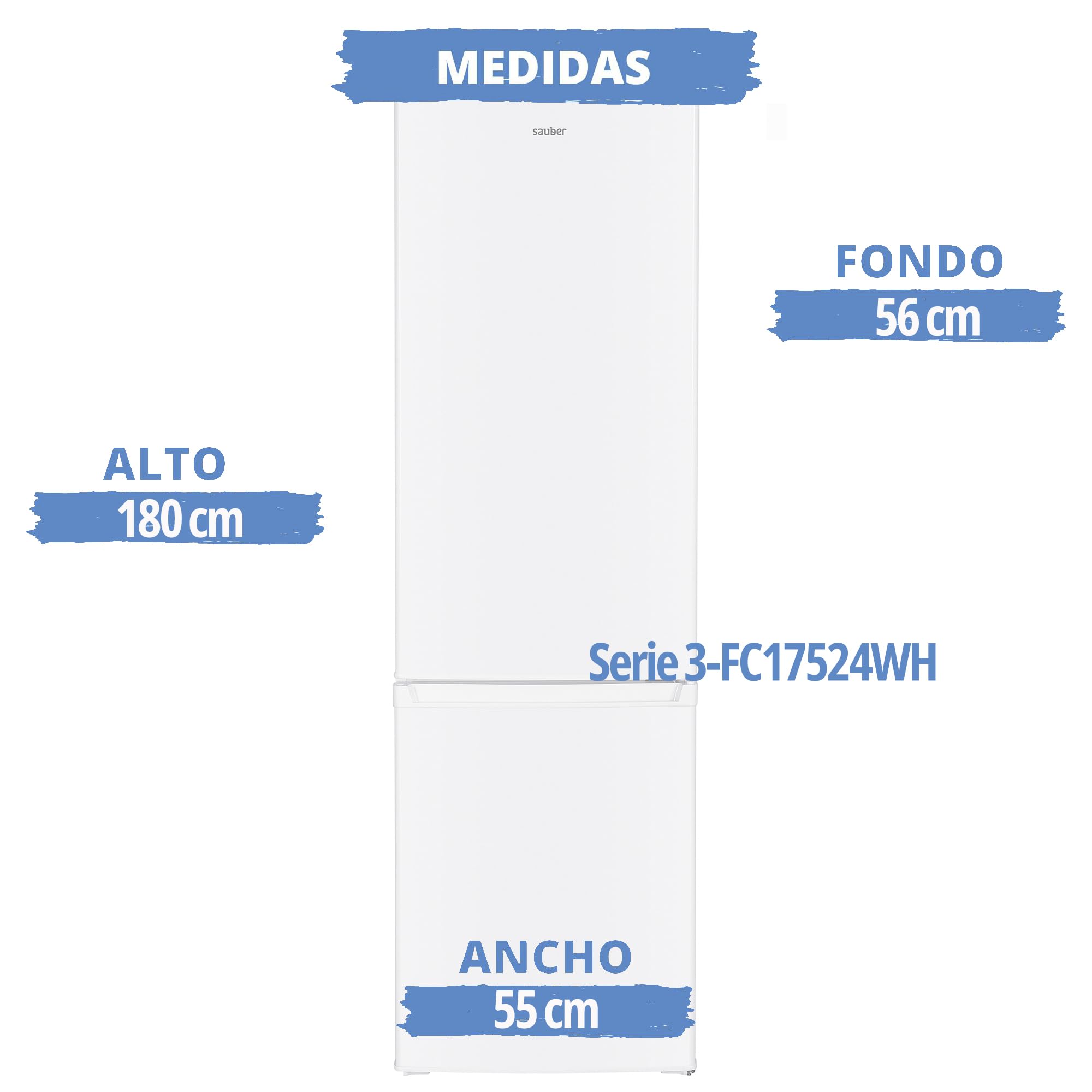 SAUBER - Frigorífico Combi SERIE 3-FC17524WH - E - 180 x 55 cm - 262 litros - Iluminación LED - Tirador Integrado - ENTREGA Y RETIRADA USADO EN DOMICILIO INCLUIDA