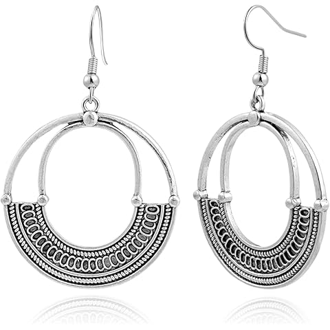 Watforsh Large Sterling Silver Dangle Earrings for Women Boho Earrings Big Circle Drop Geometric Western Jewelry