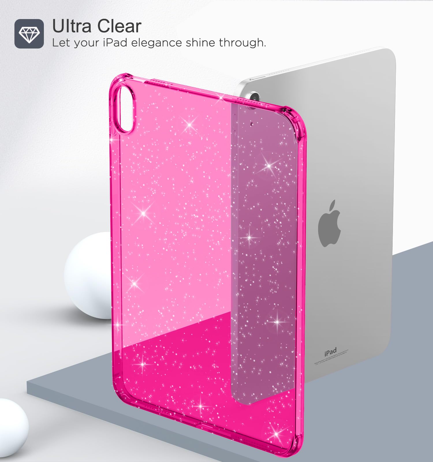 MoKo Custodia per iPad (A16) 11a Generazione 2025, iPad 10a Generazione Custodia 2022 Cover Protettiva in TPU Trasparente Morbido Antiurto e Leggero con Posteriore Trasparente, Magenta Glitter