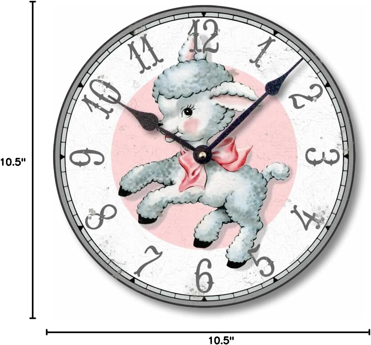 Item C9007 Vintage Style 10.5 Inch Baby Lamb Nursery Clock