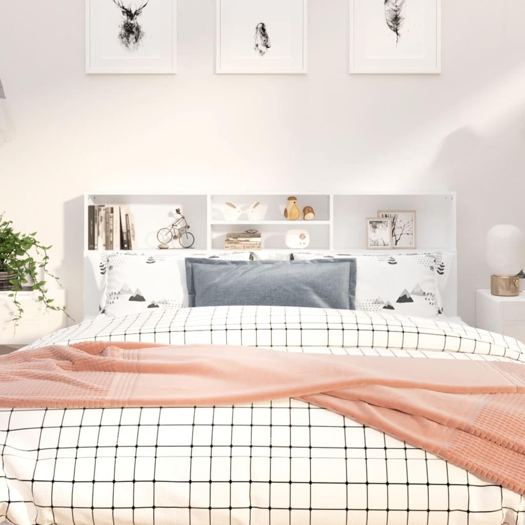 FIRBNUS Mueble cabecero Blanco 180x19x103,5 cm Cabecero Y Mesitas Muebles Dormitorio Cabecero con Almacenaje Mueble Almacenaje Adecuado para Cualquier Dormitorio Diseño Contemporáneo