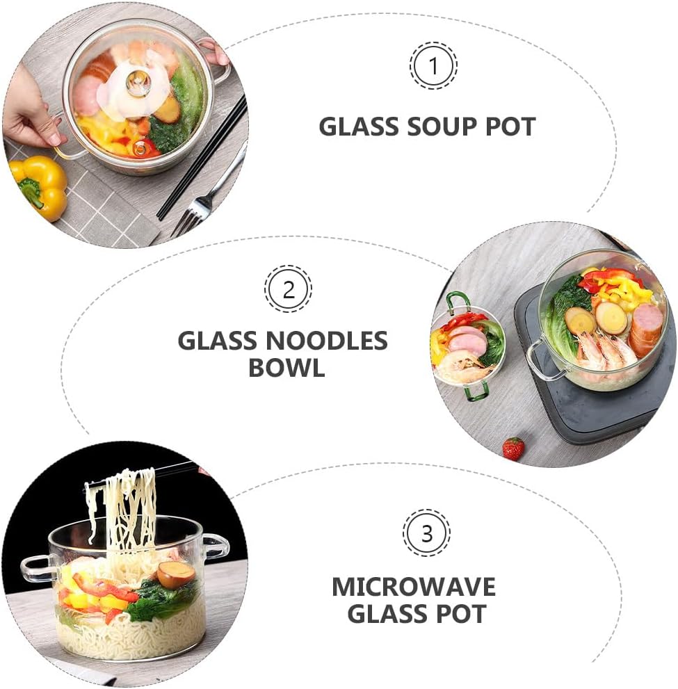 DOITOOL Glass Saucepan with Cover 1.4 Quarts Heat-resistant Cookware Set Clear Glass Simmer Pot Potpourri Cooking Pot with Lid for Potpourri Baby Food Soup Milk Pasta Noodle (1.35L/46oz)
