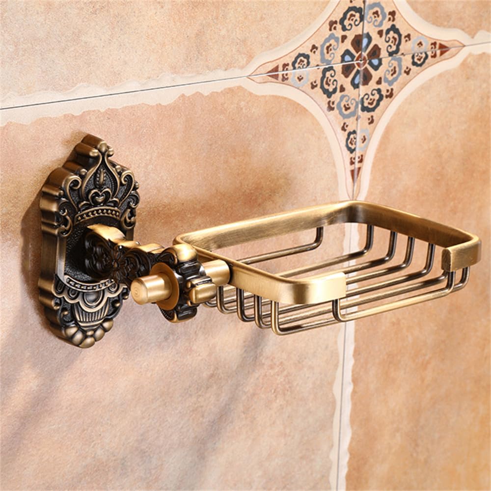 LCANALLYMS Wall hooks, Coat Hook Bathroom Hooks Brass Collection Carved Paper Holder Accessories Antique Products Wall Mounted Hardware Set(Soap Basket)