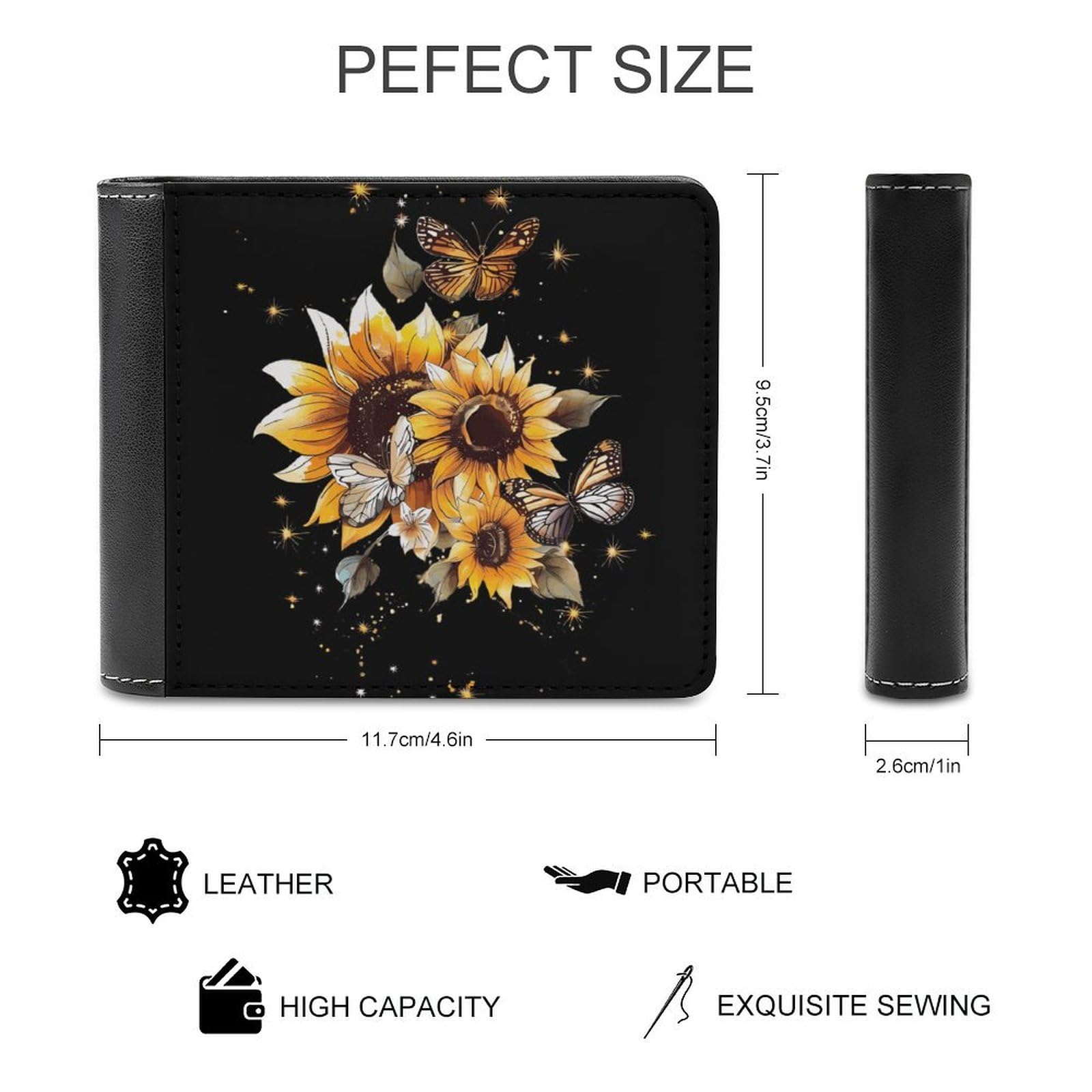 Flower Blossom Butterflies Sunflower Funny Billfold Wallet Credit Card Holder Slim Passcase Pouch Purse for Men Women