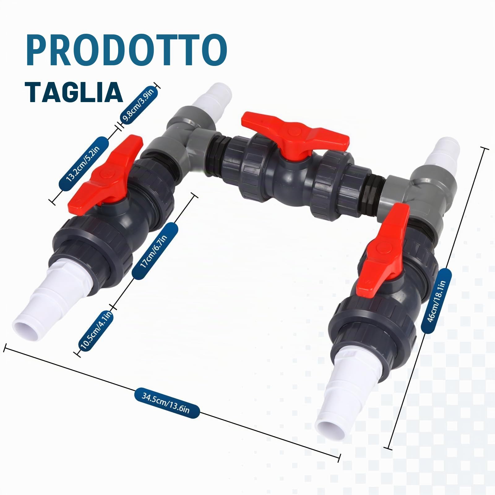 Set di valvola a 3 vie per piscina Bypass Ø 32/38 mm, compatibile con pompa di calore, riscaldamento solare e impianto di filtraggio a sabbia, per un controllo preciso dell'alimentazione