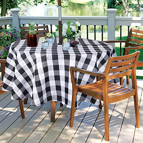 Image of EHouseHome Outdoor and Indoor 70inch Round Tablecloth with Umbrella Hole and Zipper, Waterproof Zippered Patio Table Cloths, Spring /Summer Table Covers for Backyard Circular Table /BBQs /Picnic
