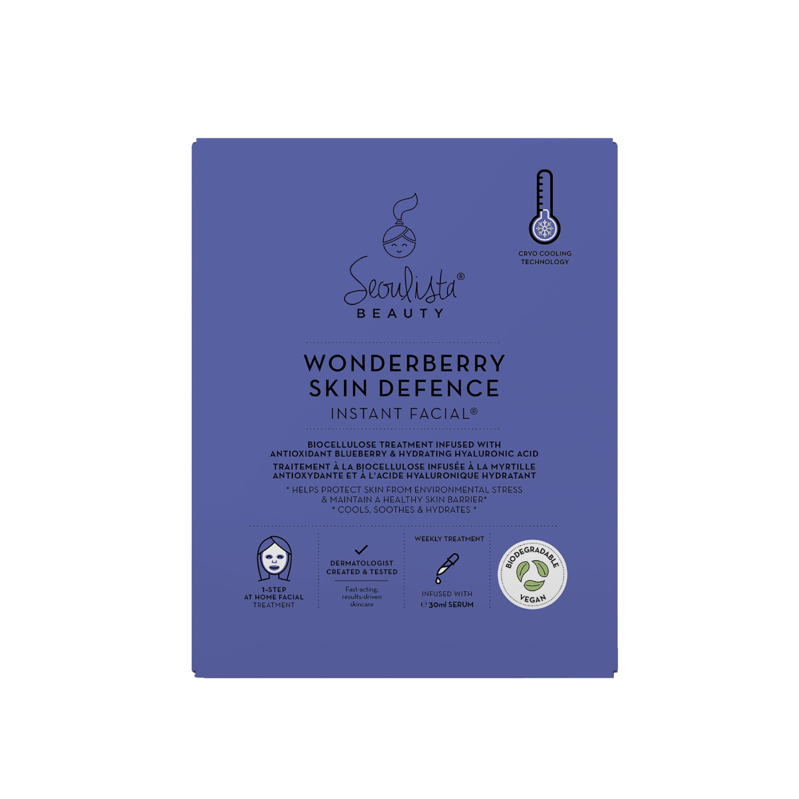 Seoulista Beauty Wonderberry Skin Defence Instant Facial – Face Mask - Naturally Derived Coconut Sheet Mask - Award Winning - Ultimate Antioxidant Mask – Protects Skin - 30ml