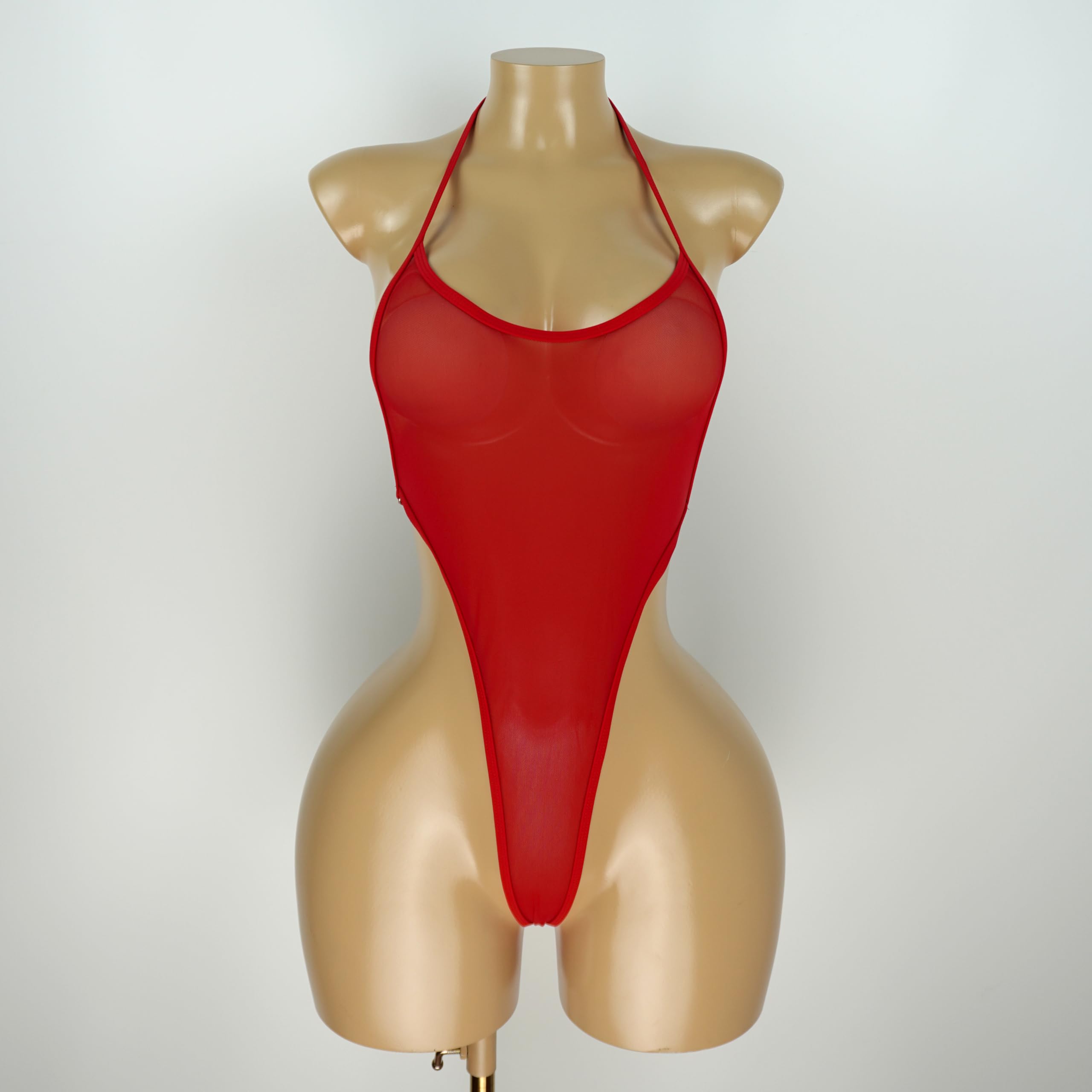 SHERRYLO Einteiliger Badeanzug für Damen, einteilig, hoher Schnitt, Monokini, Netzstoff, transparent