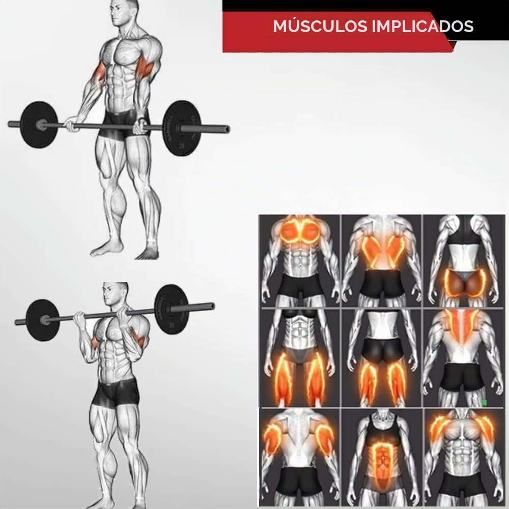 Barra olímpica de entrenamiento (180 cm, acero cromado, diámetro de 50 mm, sin pesos)