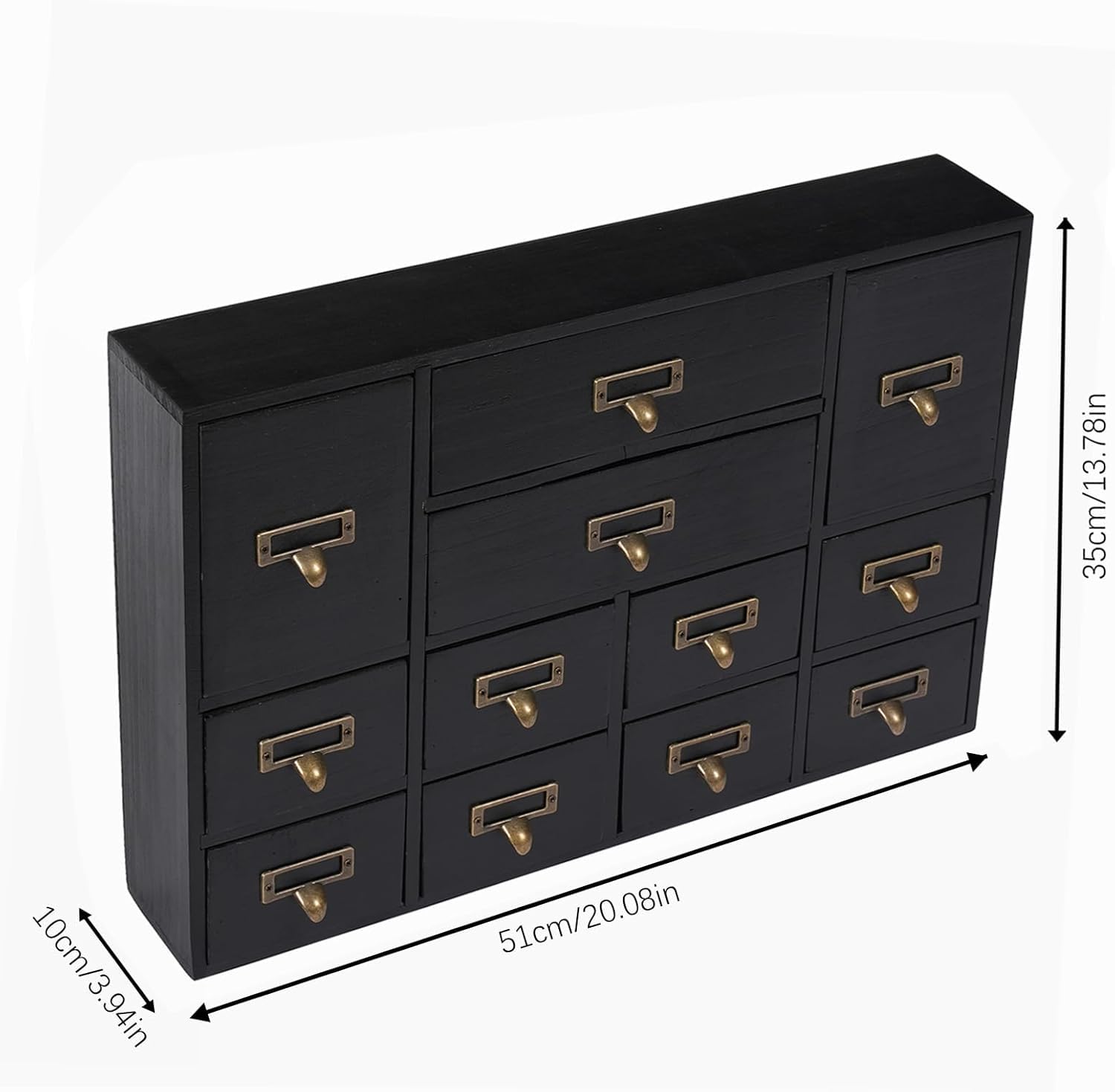 Mobile Contenitore in Legno A 12 Cassetti con Maniglie in Metallo - Perfetto per Organizzare Forniture da Farmacia, Materiali per Arti E Mestieri, Ufficio Domestico O Biblioteca. Black