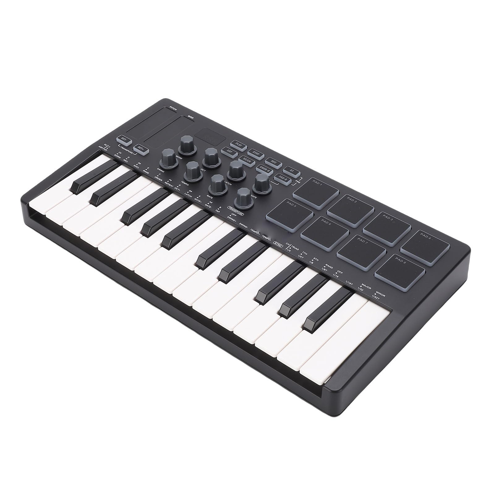RiToEasysports Midi-Tastatur, Kompatibilität, Tragbar, 25 Tasten, 8 RGB-Hintergrundbeleuchtung, Tastatur mit 8 Knöpfen für die Musikproduktion