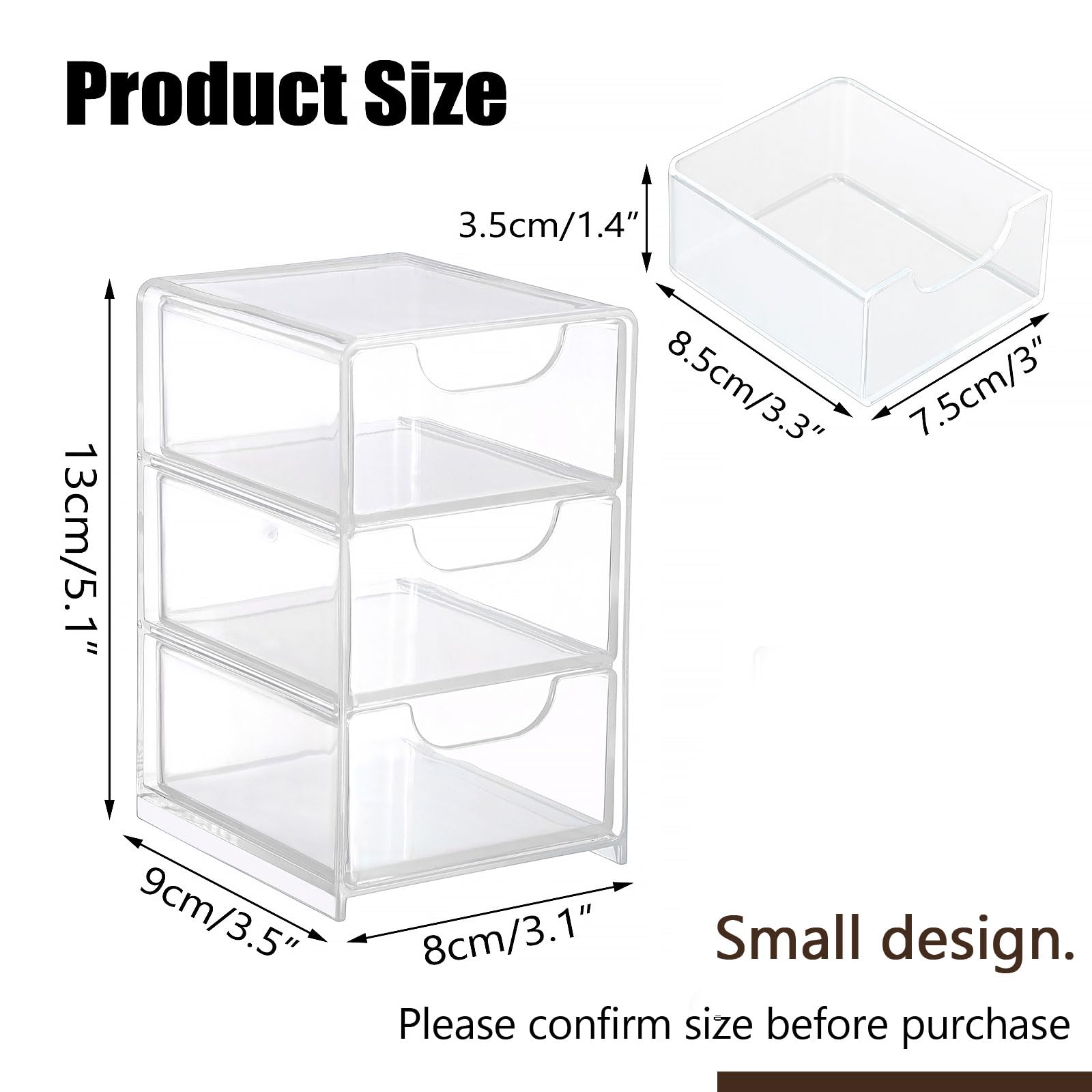 Hipiwe Acrylic Drawer Organizer Qtip Holder for Cotton Pad Cotton Swabs Makeup Storage Drawer with 3 Drawers Clear — view 3