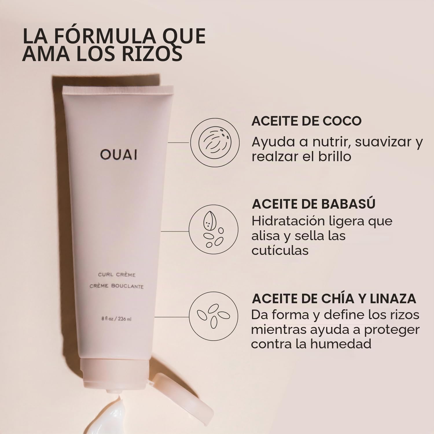 OUAI Curl Cream - Crema definidora de rizos para rizos hidratados y brillantes - Babassu y aceite de coco, aceite de linaza y semillas de chía - Productos para el cabello rizado sin parabenos