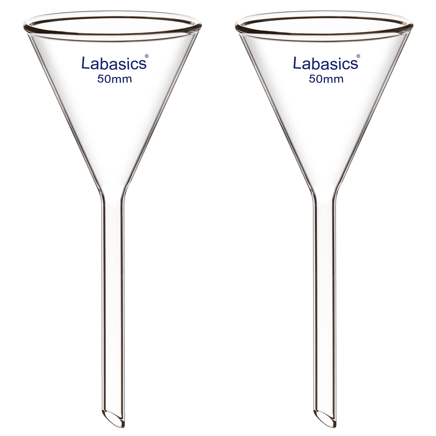 Labasics 2 Pezzi Imbuto in Vetro Borosilicato Glass Funnel, Imbuti da Laboratorio, Gambo Corto Diametro 50 mm, Lughezza Stelo 50 mm