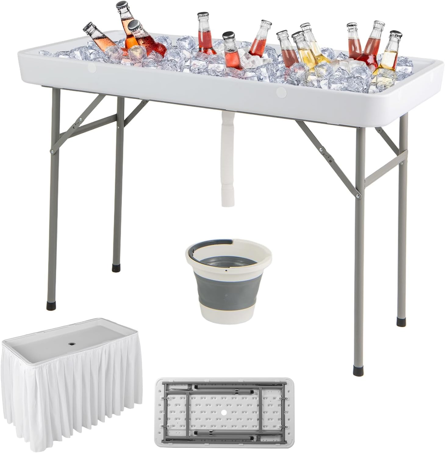 LDAILY Moccha Ice Table, Outdoor Cooler Table with Drain, Foldable Bucket, Detachable Skirt, Portable Ice Tables for Party, Camping, Wedding, BBQ