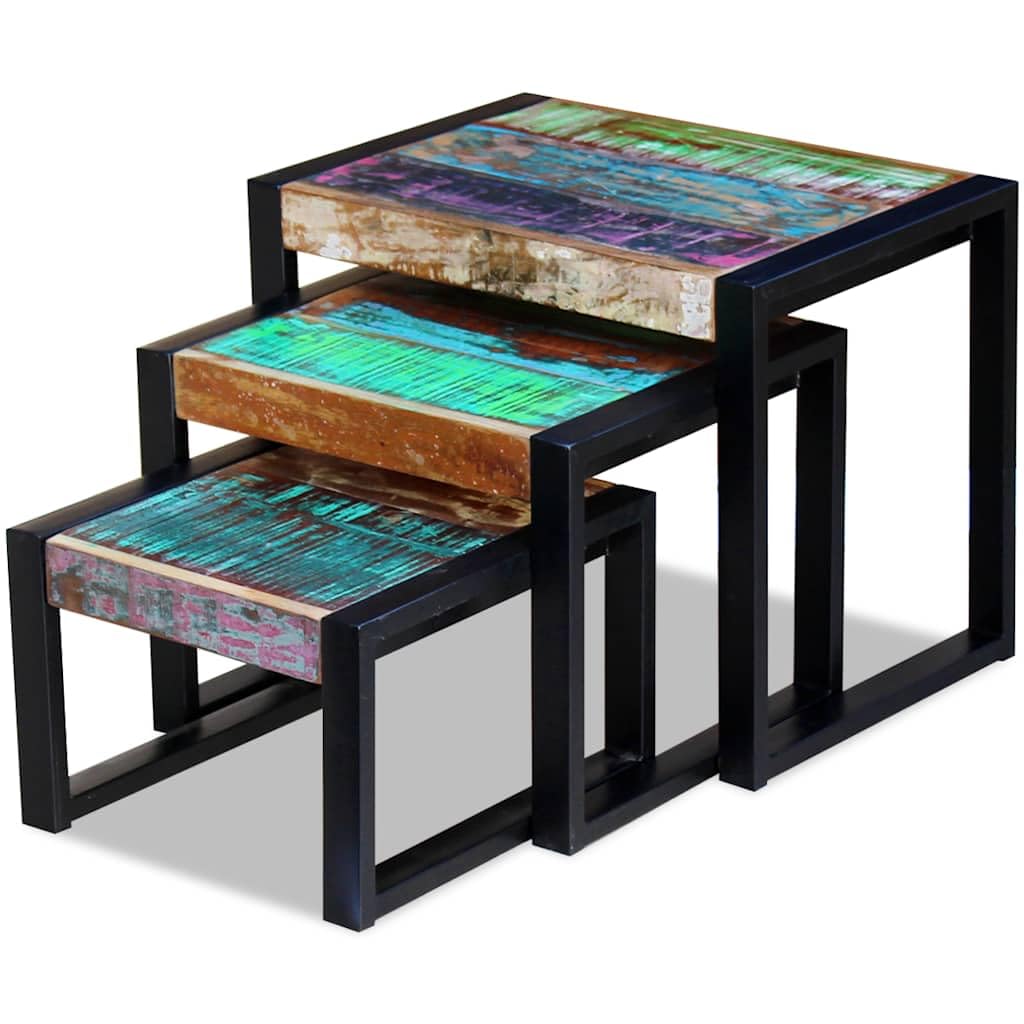 vidaXL Set de 3 Mesas Auxiliares Anidadas Madera Maciza Reciclada Mesita Nido