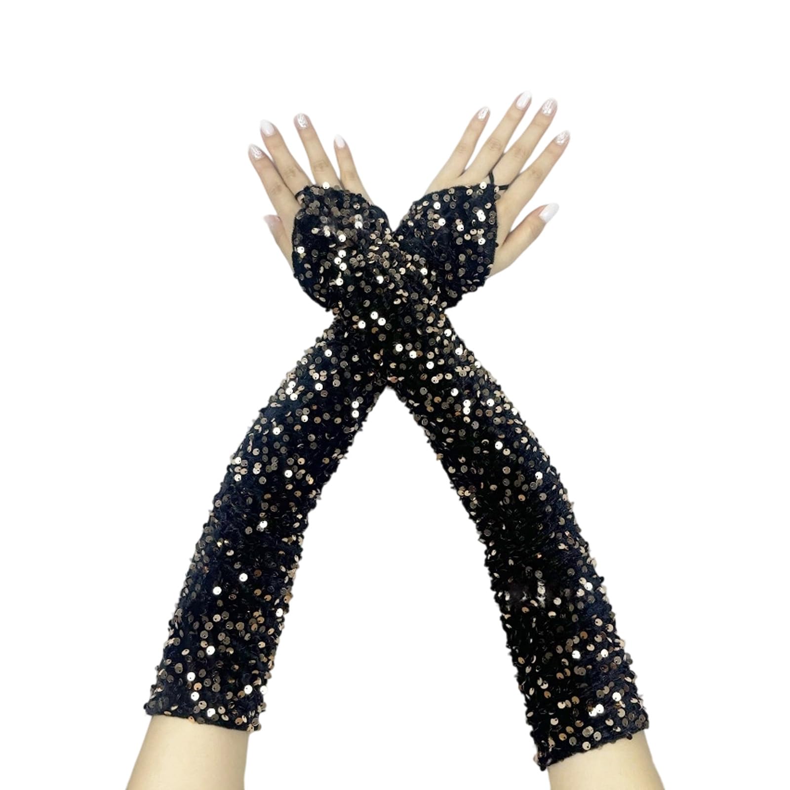 MICFENY Elegant Long Gloves Sequined French for Wedding Proms for Women and Girls 1920s Theme Musical Operas Dancing