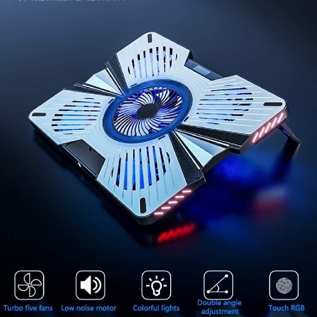 Base di raffreddamento da Gaming Pad Di Raffreddamento Per Laptop RGB Con Bordo LED Portatile 5 Ventole Blu Silenziose Per USB Da 12-17,3 Pollici In Alluminio per PC Notebook
