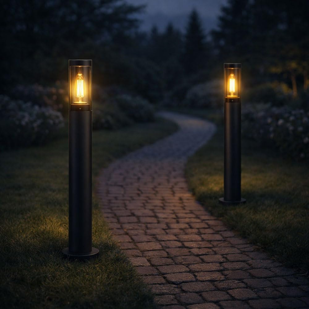 LED Standleuchte Außenbeleuchtung Sockelleuchte rauch anthrazit Außen Garten Stehlampe, Edelstahl Kunststoff, 1x 7W 630Lm warmweiß, DxH 7,6x80 cm, 3er Set