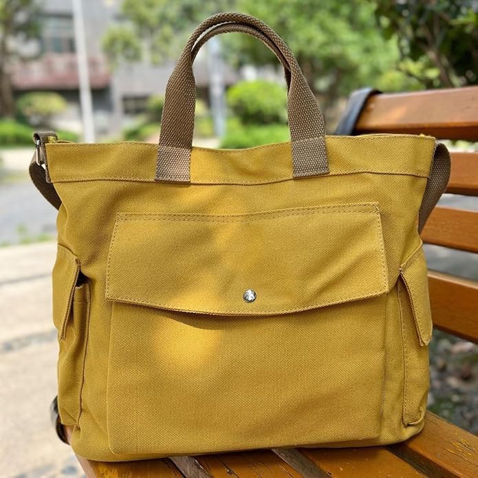 Large Canvas Crossbody Tote Bag with Pockets Canvas Messenger Bag Shoulder Hobo for Women Men Casual Travel Work Bags