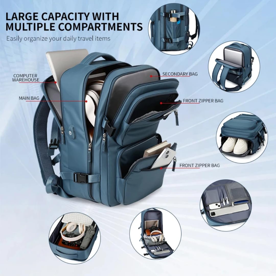 Zaino da viaggio unisex di grande capacità, borsa impermeabile multifunzionale per viaggi all'aperto(nero,15 pollici)