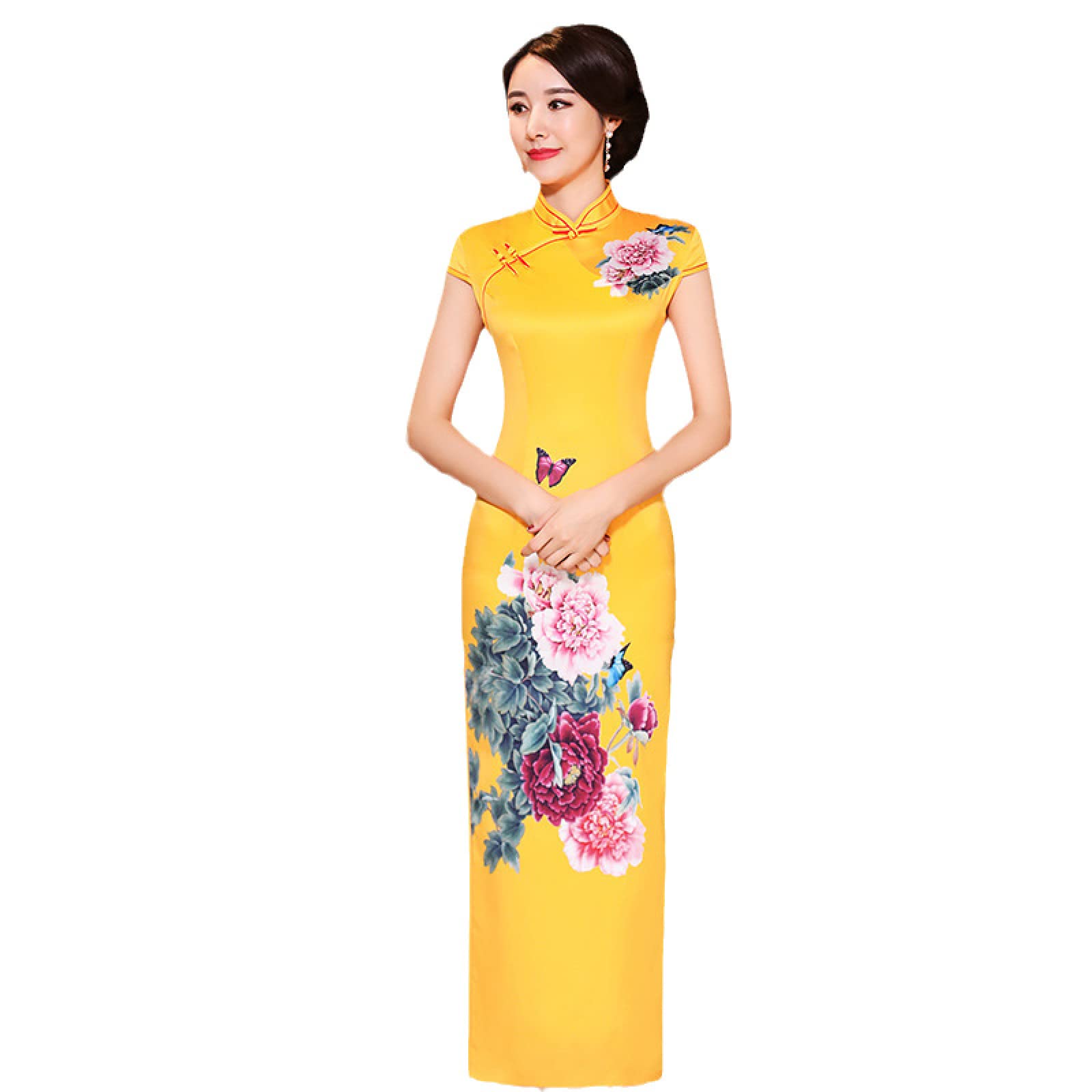 YAROVA Vestito da Cinese Donna -Abiti Cheongsam Tradizionali Cinesi Primavera Estate Manica Corta Retro Lungo Qipao Abito Casual Migliorata per l'Abbigliamento Quotidiano