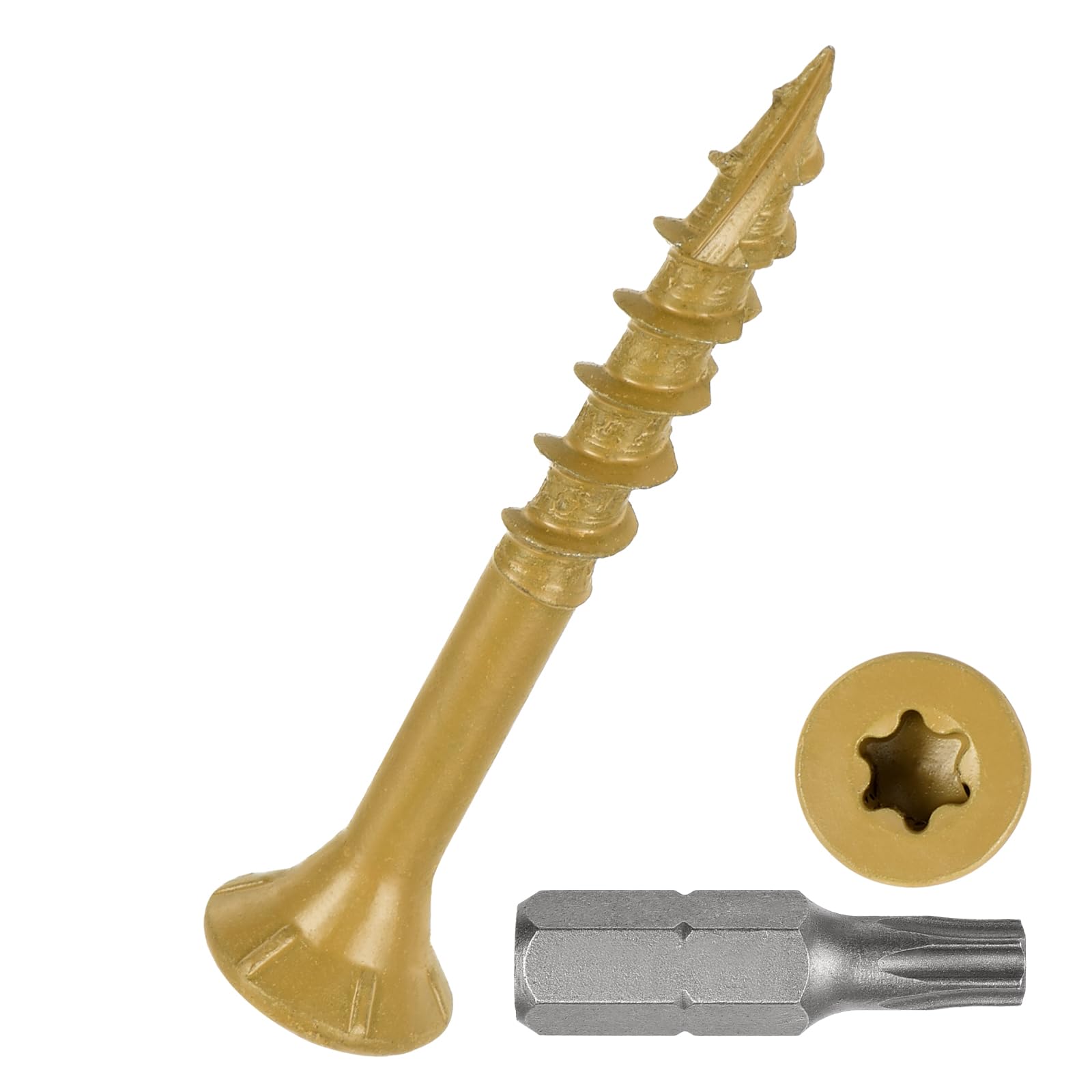 DTGN #8x1-1/2" Deck Screws - 100Pack - Good for Decks, Fences, Frames, Farms, Outdoor Furniture - Carbon Steel Wood Screws Epoxy Coated W/ T25 Torx Star Drive Bit - Tan